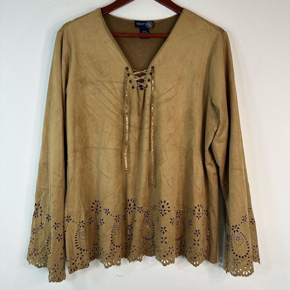 Venezia Jeans Faux Suede Longsleeve Top Womens 14/16 Eyelet Trim Western Y2K